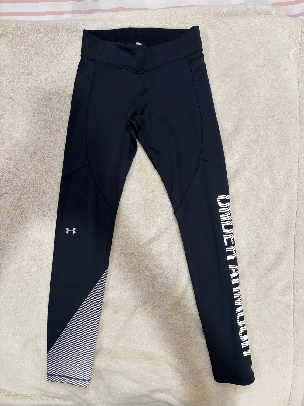 Under Armour Black Leggings with White Logo and Side Text